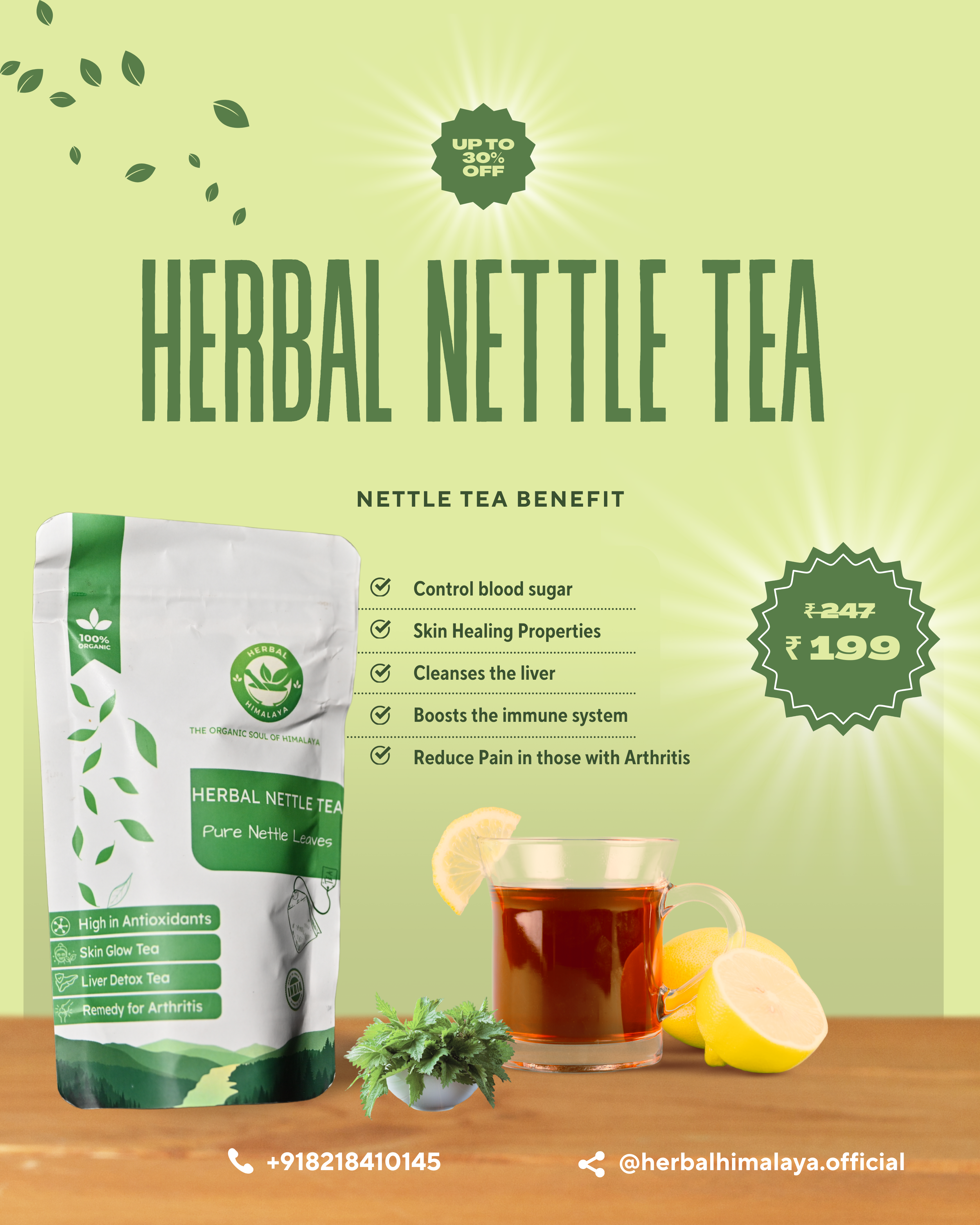Himalayan Nettle Leaves Tea - Helps Kidney Detox, Blood Sugar, Skin Glow ,Caffeine Free Loose Leaves , Gluten Free - GMO Free - Premium Zipper Packaging